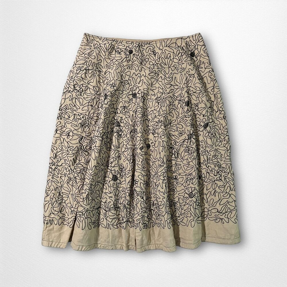 Vintage Carlisle Embroidered Line Art Linen A Line Beige Midi Skirt Size 14 - Picture 11 of 11
